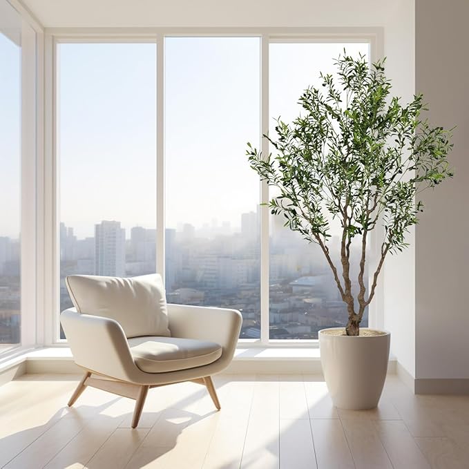 AfanD Artificial Olive Tree Tall,Faux Olive Tree Indoor Artificial Tree for Modern Home Office Living Room Floor Decor Indoor (1, 8ft 1in)