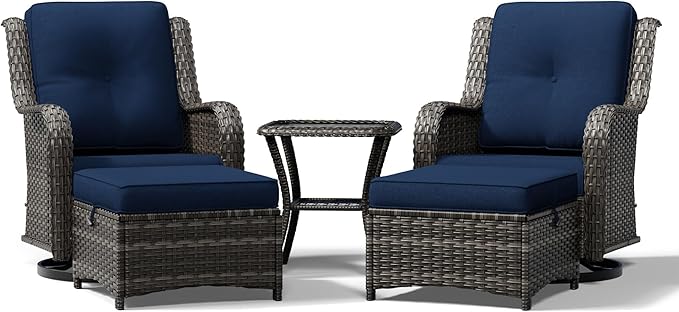 Joyside 5 Piece Wicker Patio Furniture Set, Outdoor Swivel Rocker Patio Chairs with High Back, Deep Seating, Wide Armrest, Thickened Cushions, Outdoor Furniture for Deck, Porch Use