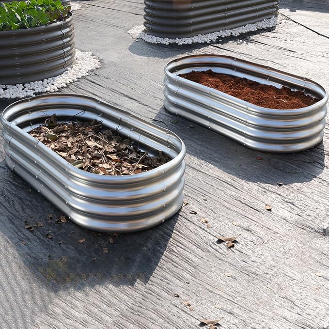 4x2x1 ft Galvanized Raised Garden Bed Outdoor, 2-Pack 12" Tall Metal Planter Boxes for Planting Vegetables, Flowers, Herbs, Tomato - Corrugated Rust-Resistant Elevated Garden Beds Kit, Silver