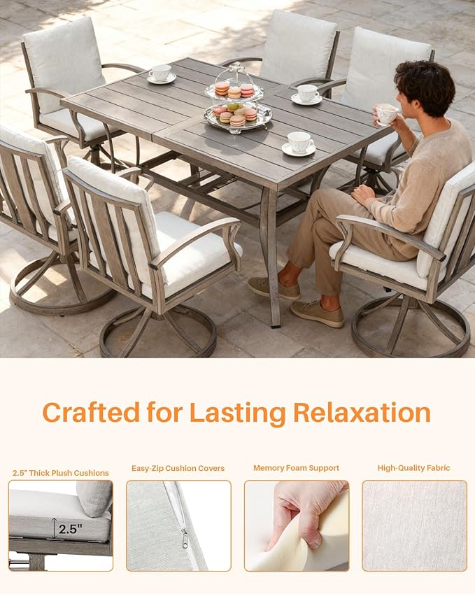 Swivel Patio Dining Chairs Set of 2, Aluminum Outdoor Swivel Rocking Dining Chairs with Cushions, Outdoor Dining Set Patio Furniture Set for Backyard, Deck, Garden, Pool, Limed Oak