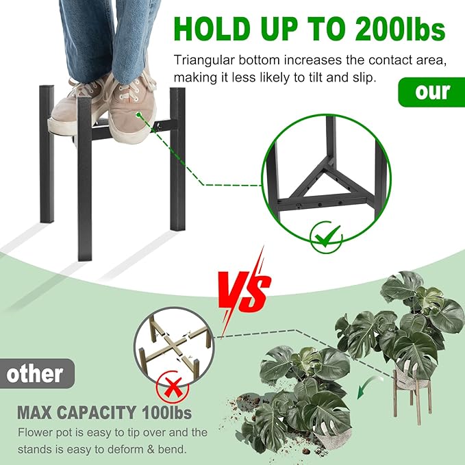Airpark Plant Stand Indoor Adjustable, Metal Modern Plant Stand, Heavy Duty Stable Plant, Fit 8-12 inch Pots, Number of Items-3, Color-Black (Pot & Plant Not Included)
