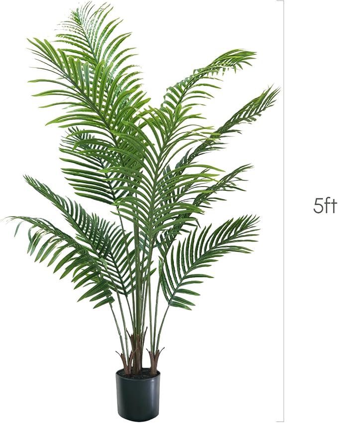 5FT Artificial Palm Tree - Faux Tree Tropical Plant Indoor Outdoor, UV-Resistant Tall Artificial Plants, Large Fake Palm Tree for Home Office Living Room Decor