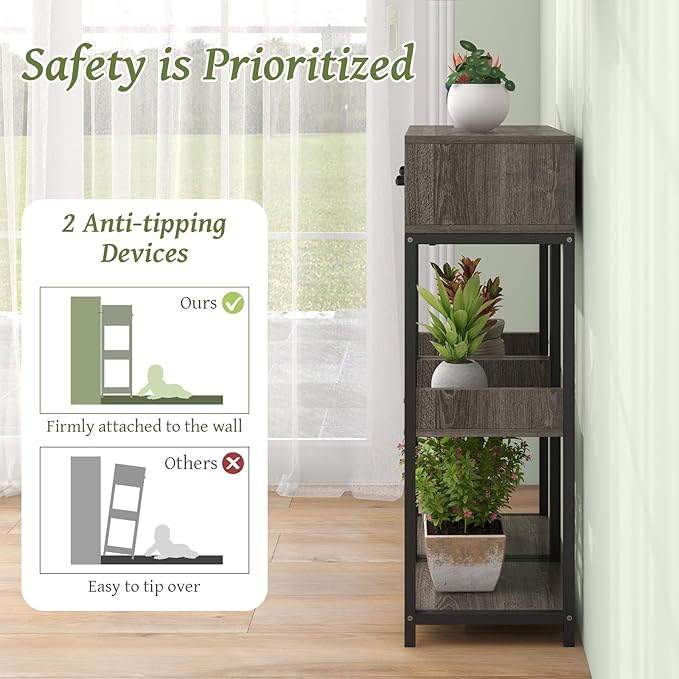 Giantex 3 Tier Tall Plant Stand Indoor, 36 Inch Corner Plant Holder with Drawer & Metal Frame, Modern Plant Shelf for Multiple Flower Pots, Square Plant Tables for Balcony, Living room, 2 Pack