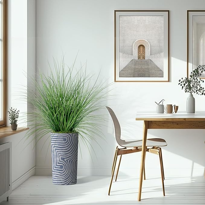Artificial Tree in Contemporary Geometric Pattern Planter, Fake Onion Grass Silk Tree for Indoor and Outdoor Home Decoration - 55" Overall Tall (Plant Pot Plus Tree)