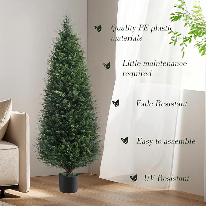 Chillchard Two 6ft Artificial Plants Topairy Faux Cedar Trees for Outdoor Planters, 72IN Tall Fake Pine Bushes UV Resistant Large Potted Shrubs for Front Porch Décor