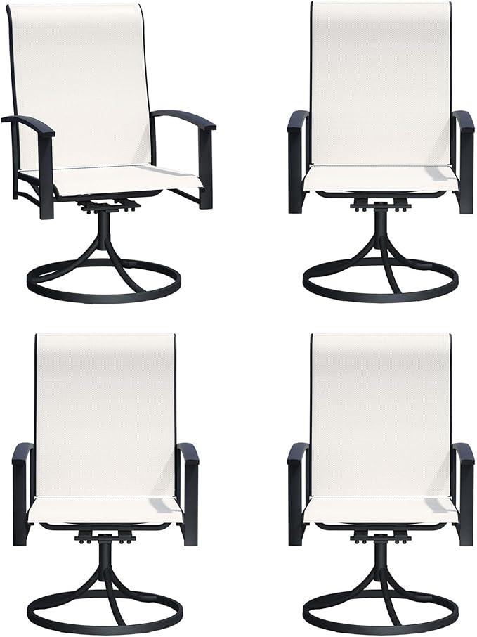 Patio Swivel Chairs Set of 4, All-Weather Metal Outdoor Dining Set with Breathable Mesh Seat, Lightweight Swivel Bistro Chairs for Garden, Deck, Porch & Comfortable Relaxation, Light Beige