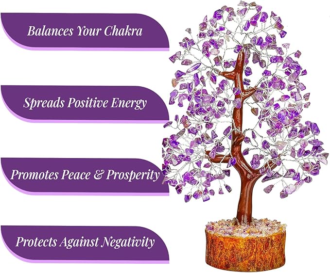 Amethyst Crystal of Life with Silver Wire, Feng Shui Gemstone Bonsai Chakra Tree for Healingof Life Decor, Spiritual Crystal Gifts for Women and Men, Moneyfor Meditation and Reiki