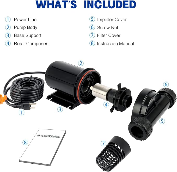 OYO WATER 2600GPH Submersible Outdoor Inline Pump for Pond, Garden Waterfall, Fountain - High Head Water Circulation for Koi Fish Pond