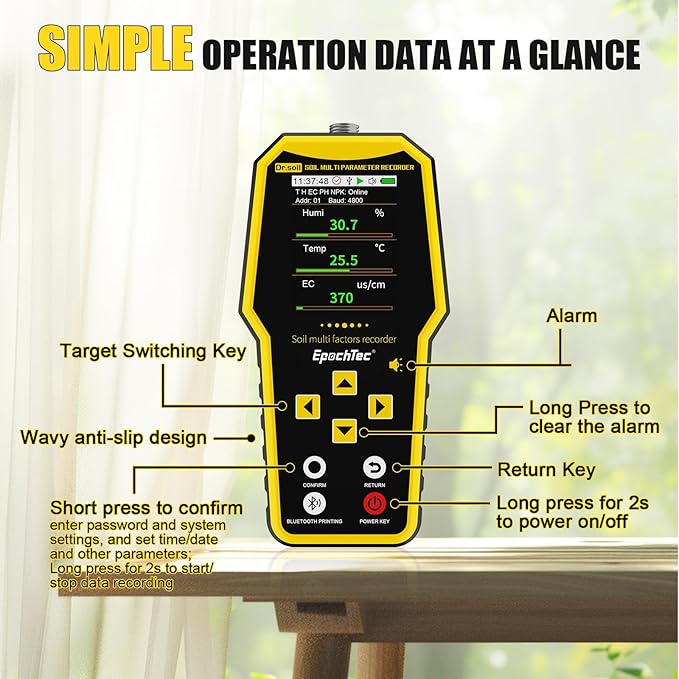 7 in 1 Soil Tester, ±1% High Precision Digital NPK Tester with Soil PH Meter/Moisture/Temperature/EC Monitor, Soil Test Kit for Geological Survey, Agriculture, Plant with Data Storage &Export