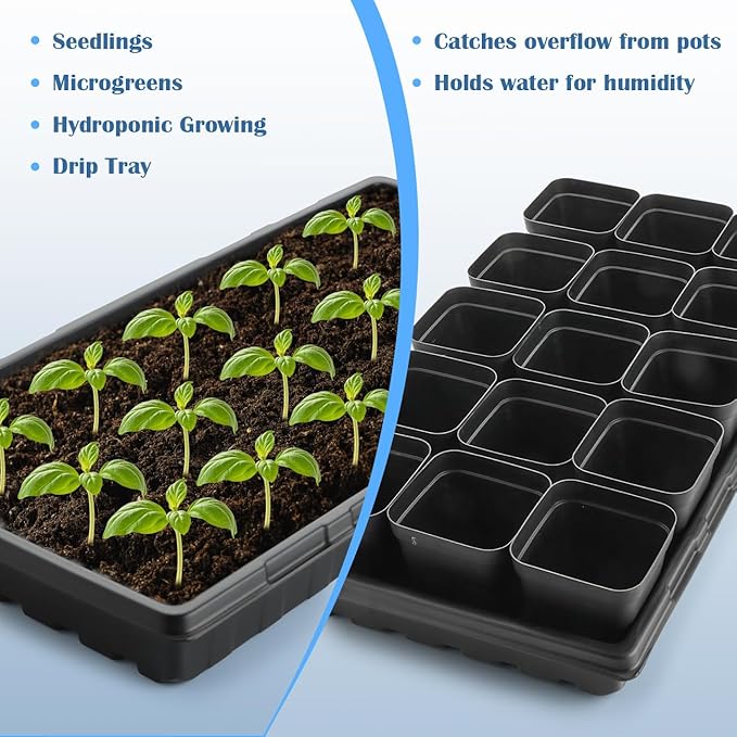 10-Pack Heavy-Duty 1020 Seed Trays – Durable, Extra-Thick Plastic Flats for Seed Starting, Microgreens & Transplanting – Fits 7.3'' Humidity Dome and 4'' Planter (21" x 11", 2.76" Deep, No Drain Hole)