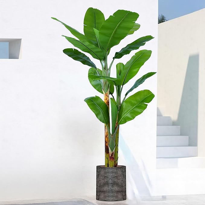 Artificial Banana Tree 7ft(84in) Tall Faux Banana Leaf Plant with 13 Leaves, Fake Realistic Tropical Plants Perfect for Home Garden Yard Patio Living Room Decor Indoor (7feet,1Pack)