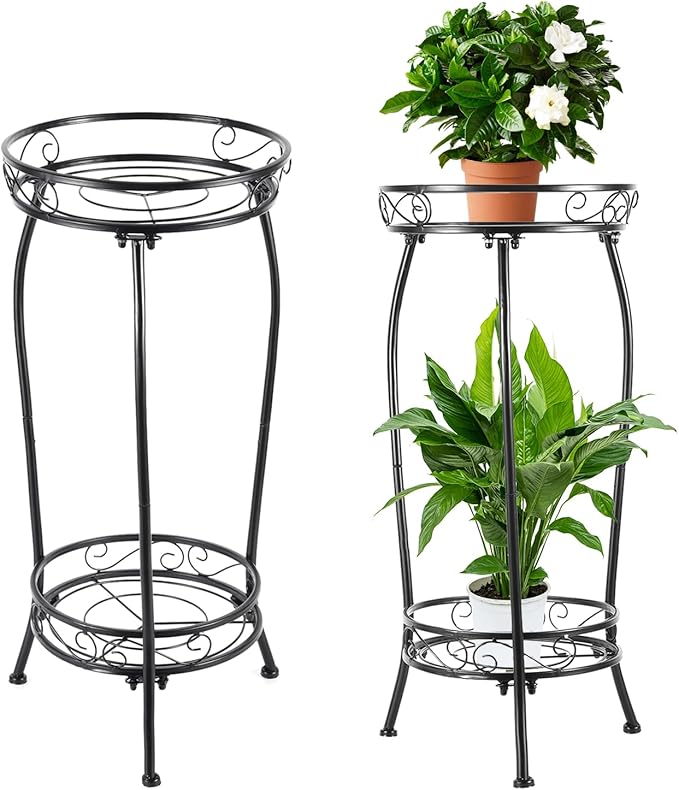 LOYAL TIGER Plant Stand Indoor Outdoor,Tall Black Metal Rustproof Stable Plant Stands,2 Tier 27.1 inch (2PS-Iron)