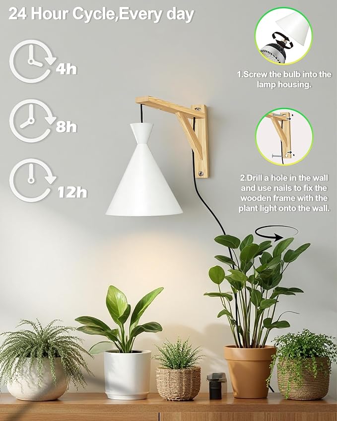 Arikashi Hanging Grow Light, LED Growing Light Full Spectrum for Indoor Plants,4/8/12H Timer, Height Adjustable Grow Lamp for Large Plants