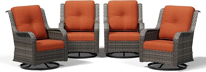 Joyside 4 Piece Outdoor Swivel Rocker Patio Chairs, Wicker Patio Furniture with High Back, Deep Seating, Wide Armrest, Thickened Cushions, Outdoor Rattan Furniture for Deck, Porch Use