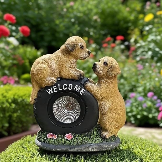 Solar Garden Statue LED Outdoor Garden Decor Funny Animal Sculpture for Yard Patio Lawn Weatherproof Resin Birthday Art Gift(Dog)