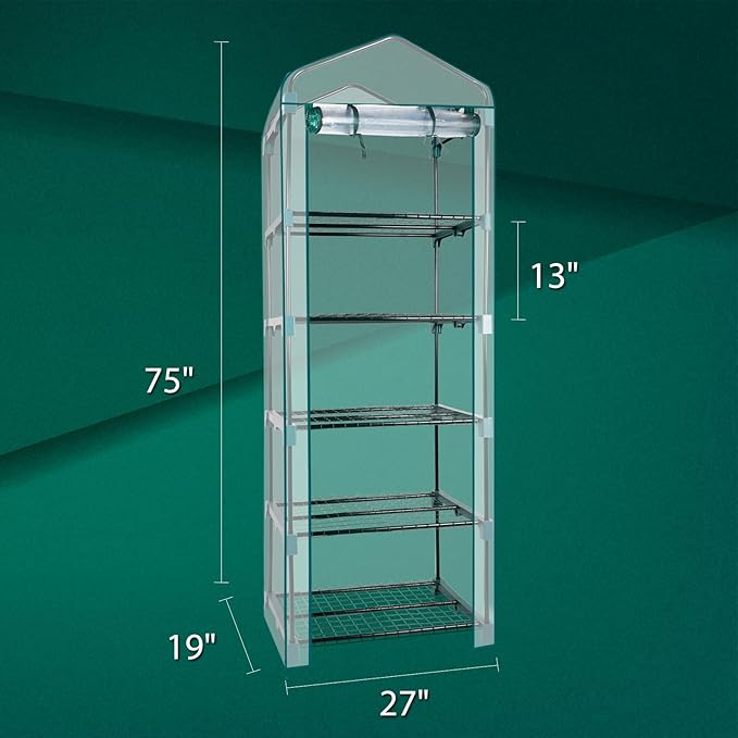 KOL 5-Tier Mini Greenhouse - PVC Clear Cover & Steel Frame - Portable Small Green House for Indoor & Outdoor Use - Grow Plants, Seedlings, Herbs