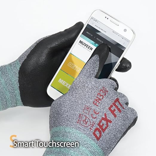 DEX FIT Nitrile Work Gloves FN330, 3D-Comfort Stretchy Fit, Firm Grip, Thin & Lightweight, Touch-Screen Compatible, Durable, Breathable & Cool, Machine Washable; Grey XXL (11) 12 Pairs