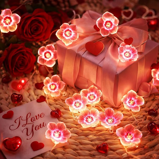 Mudder 13 FT 40 LEDs Cherry Blossom Flower String Lights for Bedroom, Pink Fairy Lights USB and Battery Operated Decorative String Light Indoor Outdoor(2 Pack)