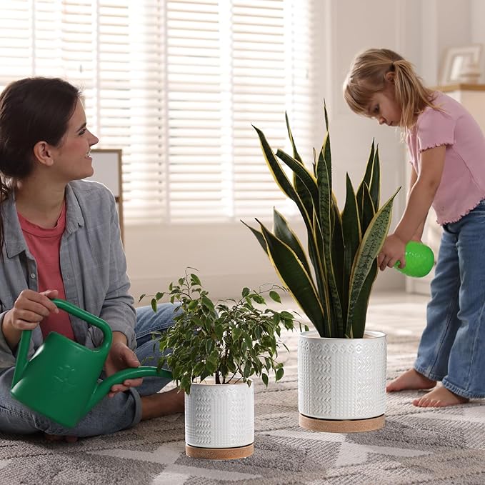 POITONRU Indoor-Outdoor Ceramic Plant Pots: 6 Inch Flower Pots with Drainage Hole & Saucer - Decorative Ceramic Pots for Plants Herbs Succulents - Home Garden Patio Lawn Use