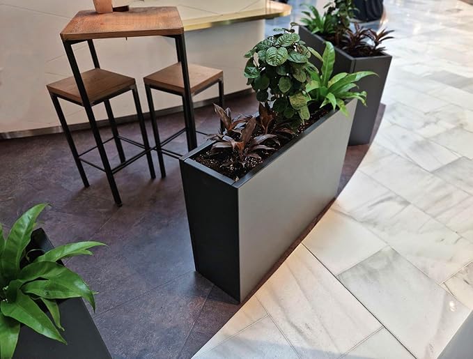 GZLVSOW Black Steel Planter Box for Outdoor Plants 24" x 10" x 24" Metal Rectangular Outdoor Planter Box All-Weather Use with Drainage Holes for Patio,Porch,Garden (Black, 24 * 10 * 24)