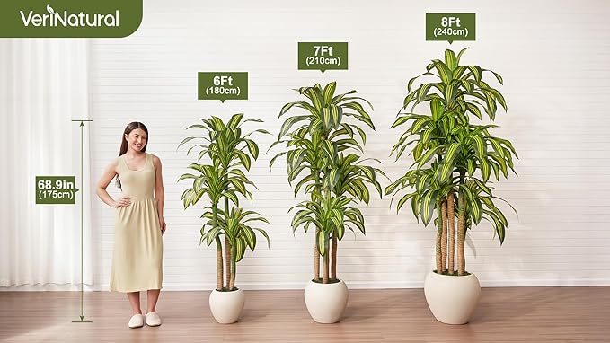 VeriNatural Artificial Dracaena Tree Indoor - 8FT UV Resistant Fake Outdoor Plants with Planter- Tall Faux Tree for Front Porch, Patio, Garden, Wedding, Home, Living Room Decor, VN151