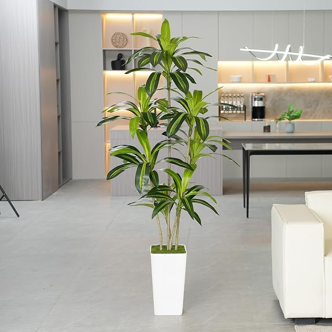 ProDeco Artificial Dracaena Tree 6ft Tall - Green Silk Realistic Fake Plants for Office Home Living Room Bedroom Decor Indoor Outdoor with Pot Large House Faux Floor Plants