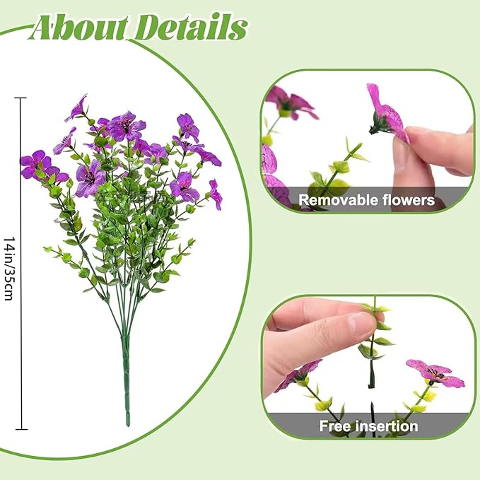 LADADA Artificial Flowers for Outdoor Indoor Garden Home Decoration, UV Resistant Realistic for Outside Porch Home Patio Garden Decoration (8 Bundles Mix)
