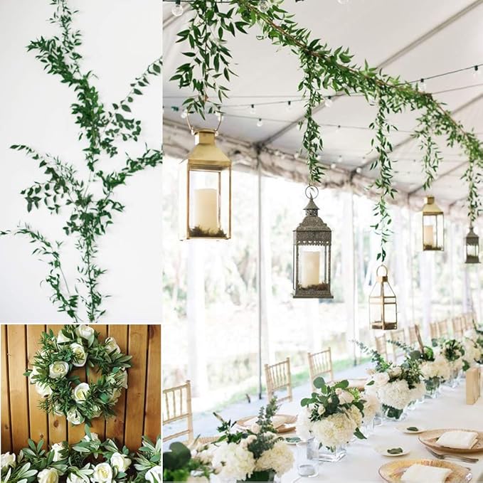 Artiflr 2 Pack Artificial Hanging Leaves Vines, 5.7 Ft Fake Willow Leaves Twigs Silk Plant Vines in Green for Indoor/Outdoor Wedding Decor