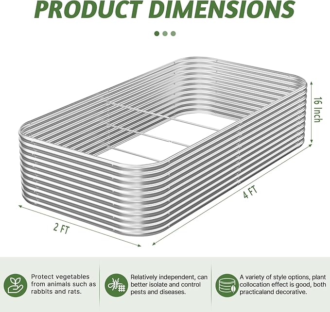 3 Pack Tall Raised Beds for Gardening, Corrugated Galvanized Steel Raised Garden Bed, Outdoor Metal Above Ground Garden Bed for Vegetables and Flowers-4x2FT