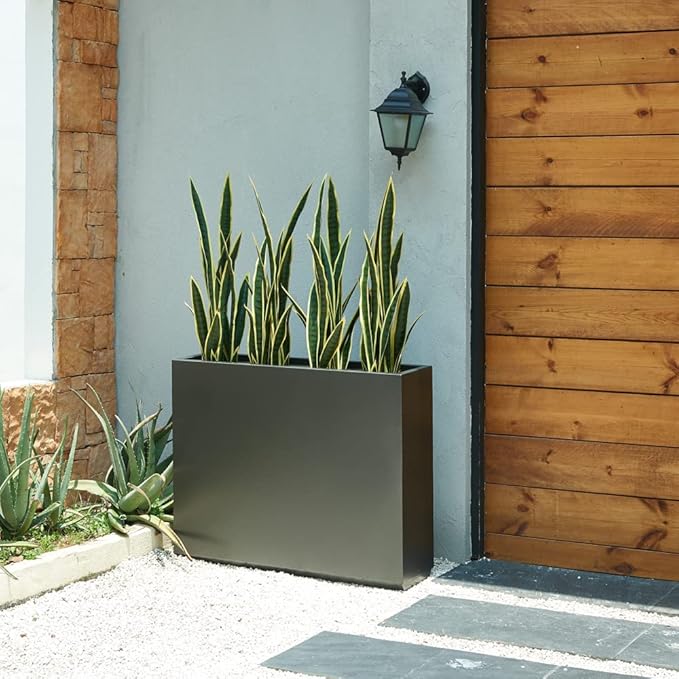 Wallowa Metallic Heavy Planter for Outdoor Plants, 38Lx10Wx30H Inches Tall and Long Metal Divider Planter Box for Outside & Indoor, No Assembly Required (Gray)