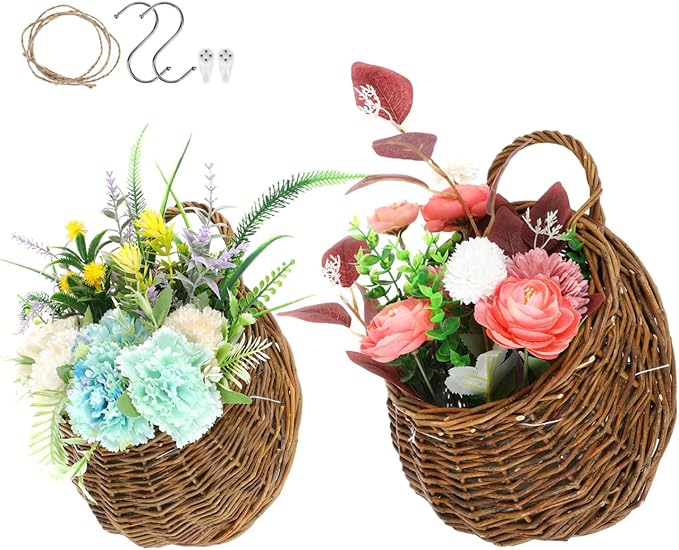 Yardwe 2Pcs Woven Hanging Basket Hanging Planter, Basket for Plant, Woven Storage Flower for Front Door, Home, Garden