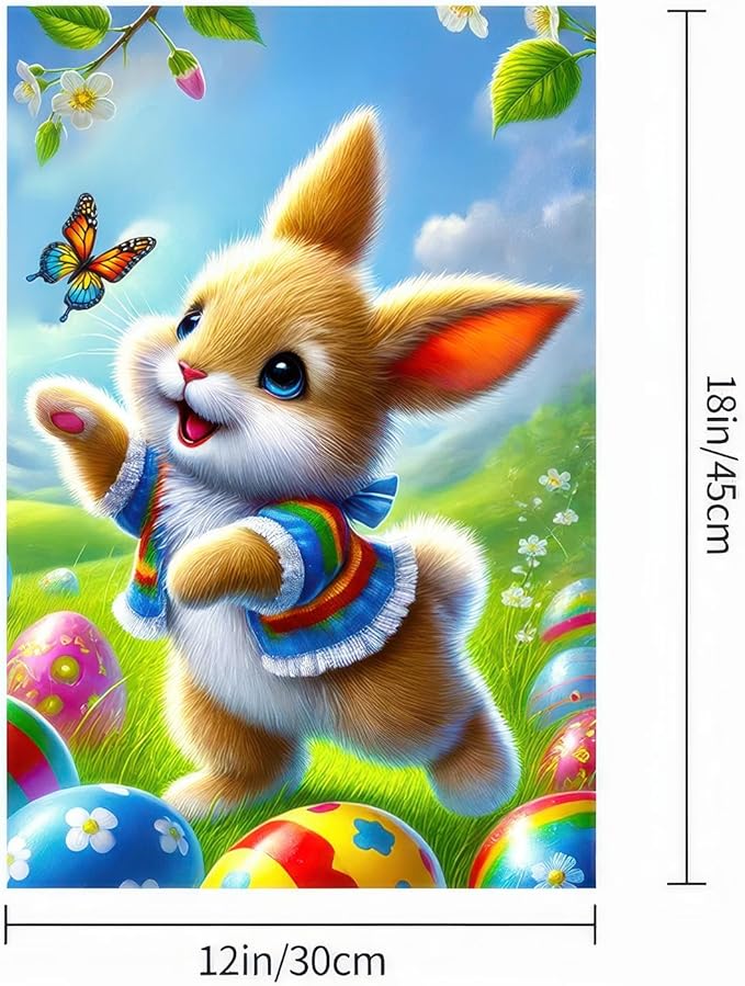 Happy Easter Bunny Garden Flag 12x18 Inch Double Sided Colorful Egg Spring Design Small Outdoor Yard Flag Cute Rabbit Welcome Banner for Porch Lawn Patio Spring Easter Decor
