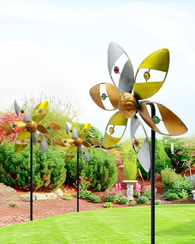 Gronhof Wind Spinners Outdoor Metal, 37" Tall × 10" Diameter Pinwheels for Yard and Garden Decor, Kinetic Wind Sculpture