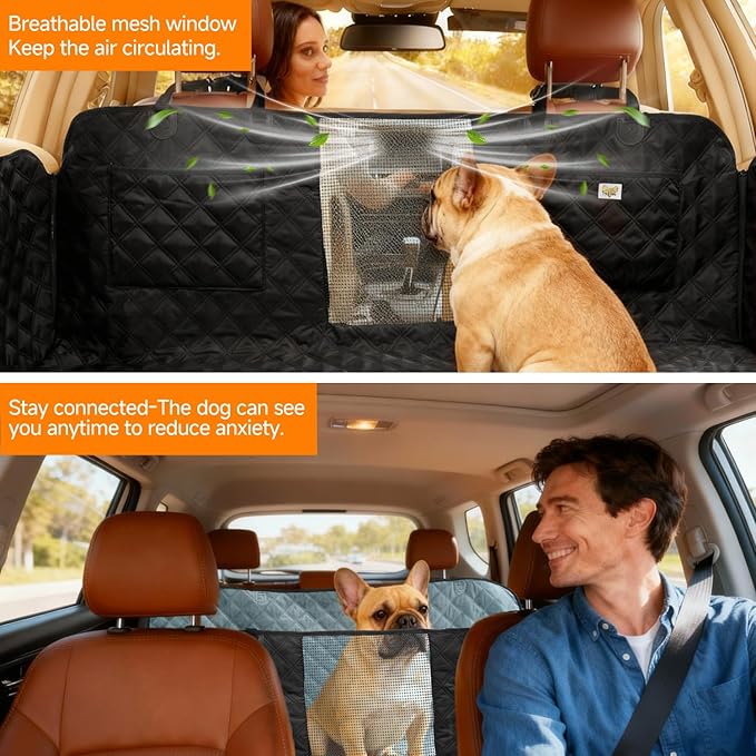 PETTALK Deluxe Double Sided Dog Car Seat Cover for Back Seat, Waterproof, Reversible Large Dog Car Seat Hammock, Back Seat Pet Cover for Dogs, Car Seat Protector, for Cars SUVs Trucks,All Seasons