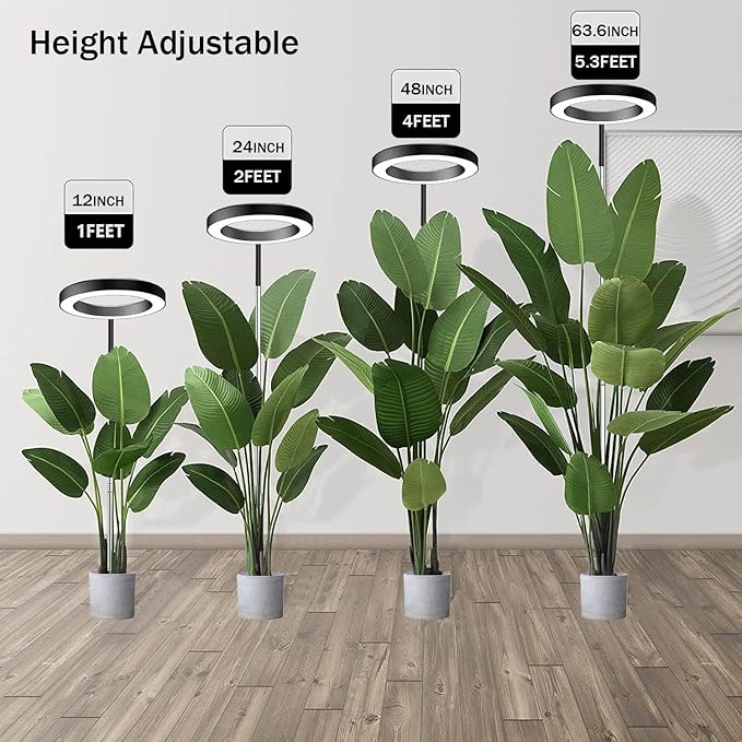 Grow Light for Indoor Plants, 6.3" Full Spectrum LED Plant Grow Light, 11.8-63in Height Adjustable Growing Lamp with Auto Timer 3H/9H/12H, 10 Dimmable Levels (White 1 Pack)