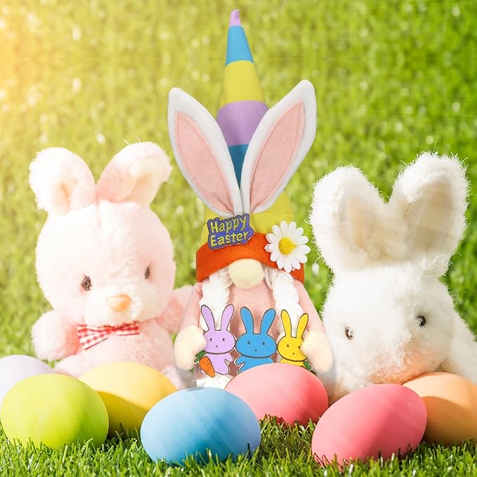 Lovinland Easter Decorations - Bunny Gnomes Decor for Home, Indoor, Tiered Tray, Office, Desk - Spring Rabbit Stuffed Centerpiece Table - Easter Basket Stuffers Essentials for Women - Gnome Gifts