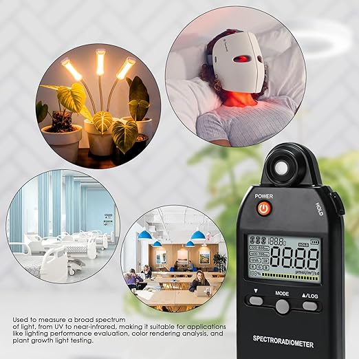 3-in-1 PAR Meter 320-800nm PPFD Tester Meter Measures PPFD/UVA/IR Light Intensity, Quantum PAR Meter for LED Grow Lights, Spectroradiometer RGB Meter 5000μmolm/s with Data Records, Hold/MAX/MIN/AVG