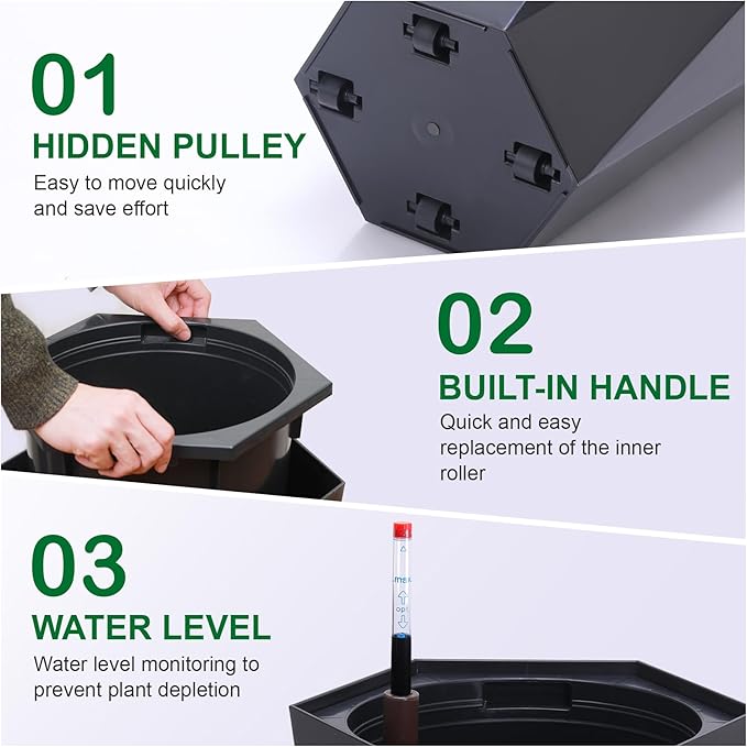 Set of 2 Tall Planters for Outdoor Plants, 22.5" Large Planter Pots with Drainage Holes & Water Level Monitor, Self-Watering Flower Pots for Patio, Porch, Garden, Front Door Decor, Indoor Outdoor