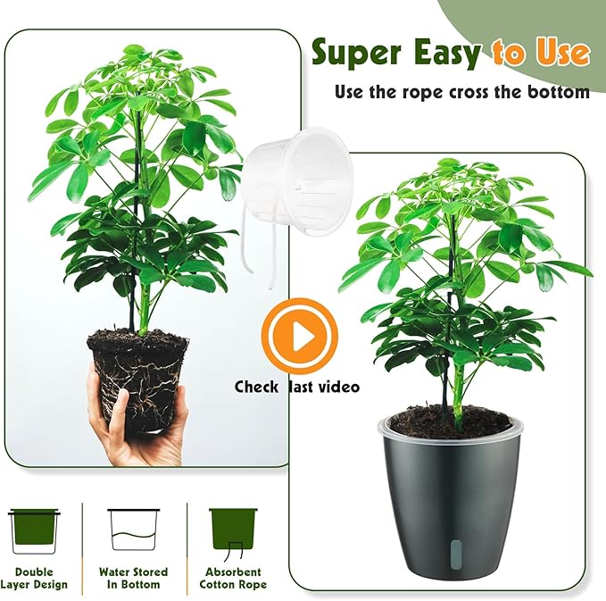 KvyusFlourish Self Watering Pots for Indoor Plants, 6-Pack 6.7'' Self Watering Planter with Drainage Holes, Small African Violet Pots with Water Indicator, Clear Wick Orchid Pot, Grey Gold