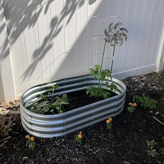 4x2x1 ft Galvanized Raised Garden Bed Outdoor, 1-Pack 12" Tall Metal Planter Boxes for Planting Vegetables, Flowers, Herbs, Tomato - Corrugated Rust-Resistant Elevated Garden Beds Kit, Silver