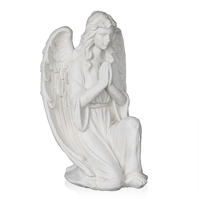 Alpine Corporation 27" Tall Indoor/Outdoor Kneel Praying Angel Statue, Tabletop Garden Decor, White