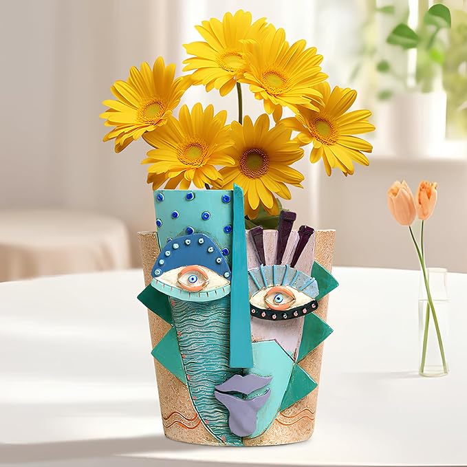 Mrlikale Abstract Face Planter Pots, Unique Head Planter with Drainage Hole for Indoor Plants and Succulents, 6.4 Inch Hand-Painted Mask Flower Pot for Outdoor and Home Art Decor