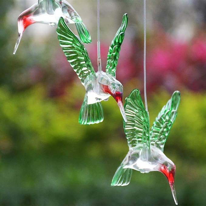 Chasgo Solar Hummingbird Wind Chime Color Changing Solar Mobile Wind Chime Outdoor Mobile Hanging Patio Light
