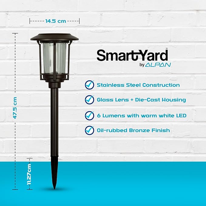 Smart Yard Solar LED Pathway Lights - 6 Pack, Nickel Finish, Modern Metal Design, Waterproof Outdoor Yard Lights, Automatic Rechargeable for Garden, Patio, and Pathways