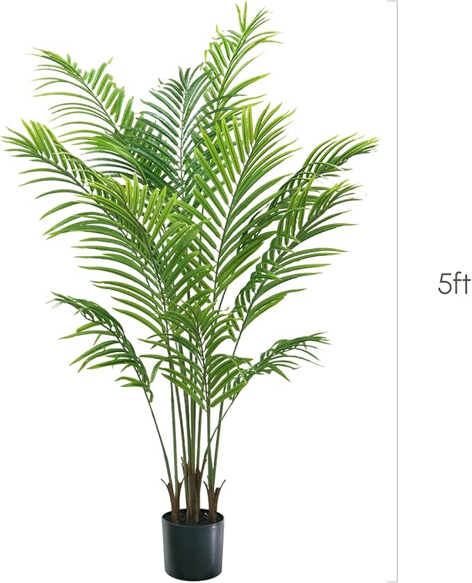 Artificial Palm Tree 5ft - Faux Tree Nearly Natural Indoor Outdoor, UV-Resistant Tall Artificial Plants, Standing Fake Plant Tree, Large Fakeplant for Home Office Living Room Decor