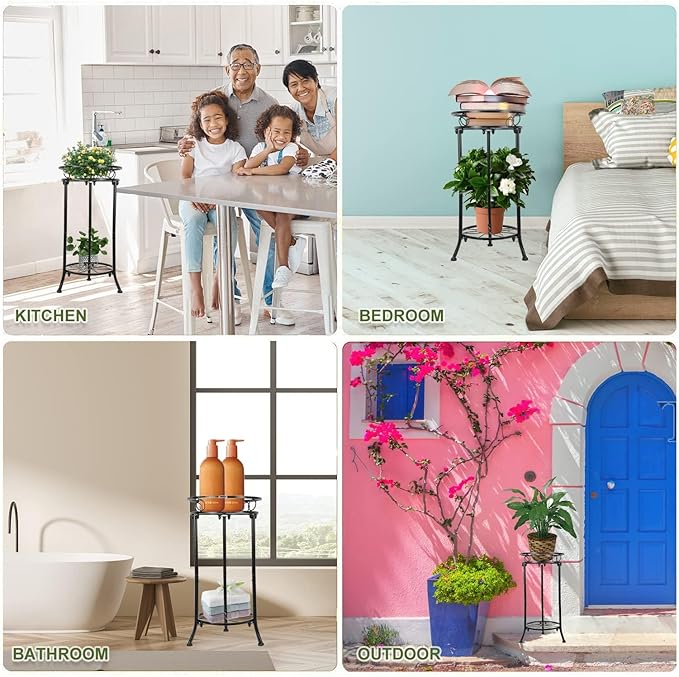 Indoor Outdoor Metal Plant Stand Christmas Gift,20.3" Heavy Duty Flower Pot Stands for Multiple Plant,2 Tier Modern Flower Pot Stand Holder Rack Planter Display for Patio Garden Balcony(2 Pack Black)