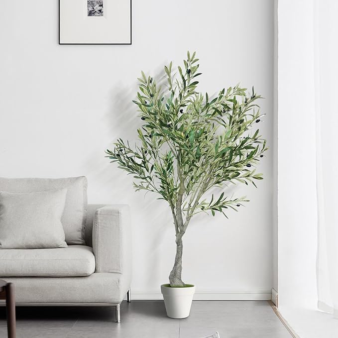 6ft Tall Artificial Olive Plants Indoor - Large Faux Decorative Trees for Home Decor, Artificial Tree UV-Resistant Outdoor, Fakeplant for Home Office Living Room