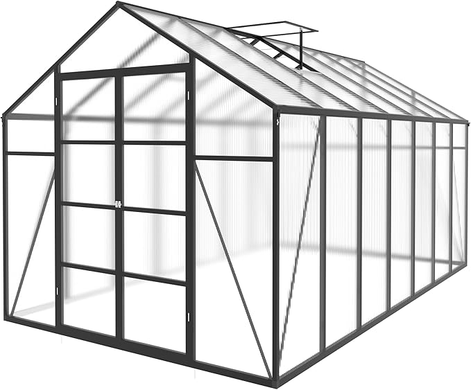 Greenhouse for Outdoors 10x14X8.7FT, Polycarbonate Greenhouses with Stronger Wind Protection and Roof Vent, Walk-in Large Aluminum Winter-Proof Sunroom, Black