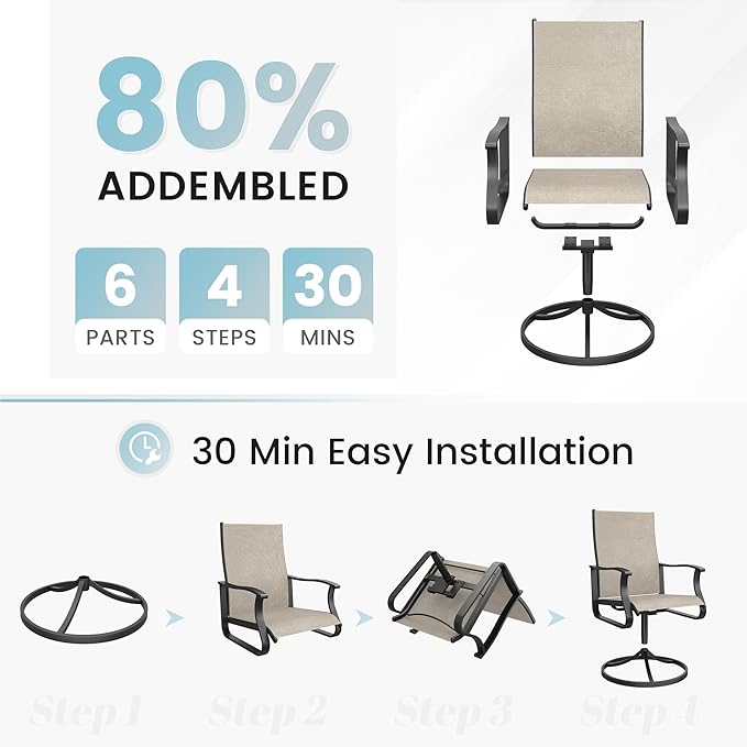 Patio Swivel Chairs Set of 2, Outdoor Dining Chairs with High Back, 360° Swivel Rocker Chair in All-Weather Textilene & Metal Frame for Garden, Porch, Backyard, Balcony(Beige)