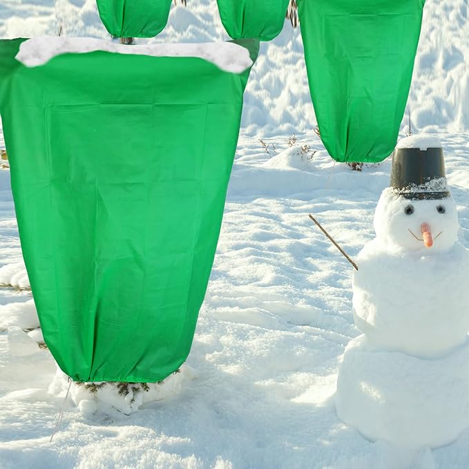 NONMON 4 Pack Plant Covers Freeze Protection 31.5" x 47" - 2.2oz Trees Covers Frost Blanket Plant Frost Cloth for Outdoor Plants Shrubs Flower Fruit with Zipper Drawstring Green
